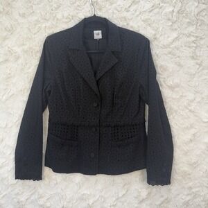 Cabi Women's Size 6 Black Eyelet Blazer Ruffles Pockets Feminine Career Casual